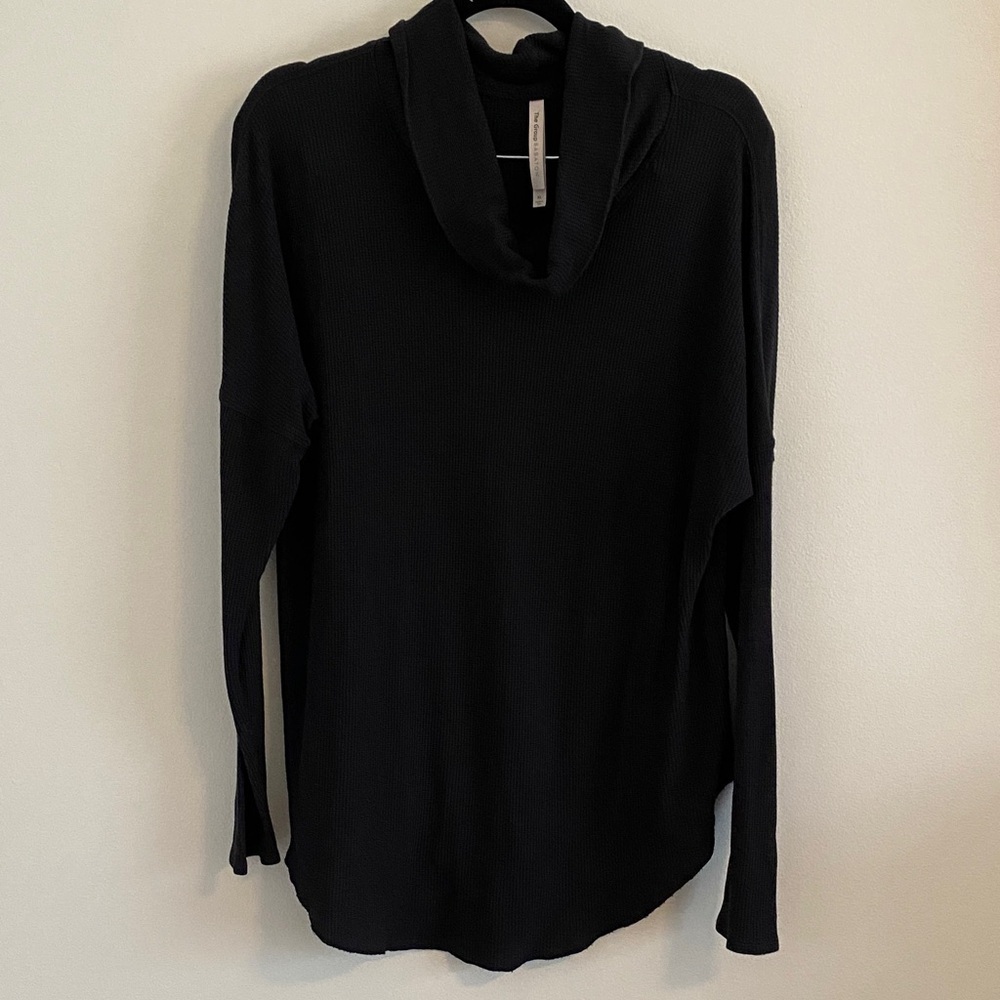 Aritzia The Group by Babaton Waffle Knit Cowl Neck Thermal Long Sleeve XL Black